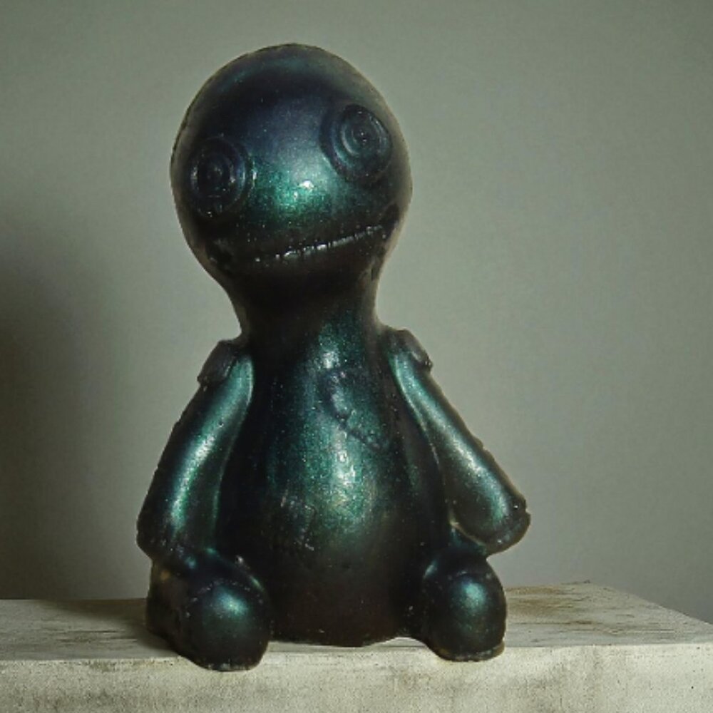 Handmade Blue-Green-Purple Voodoo Doll Figure Statue. Halloween decor.
